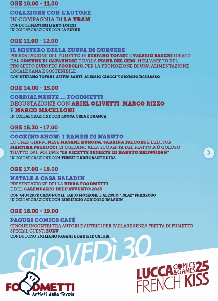Programma Foodmetti a Lucca Comics 2025