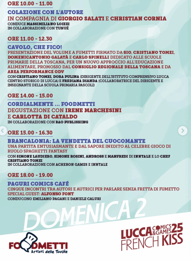 Programma Foodmetti a Lucca Comics 2025