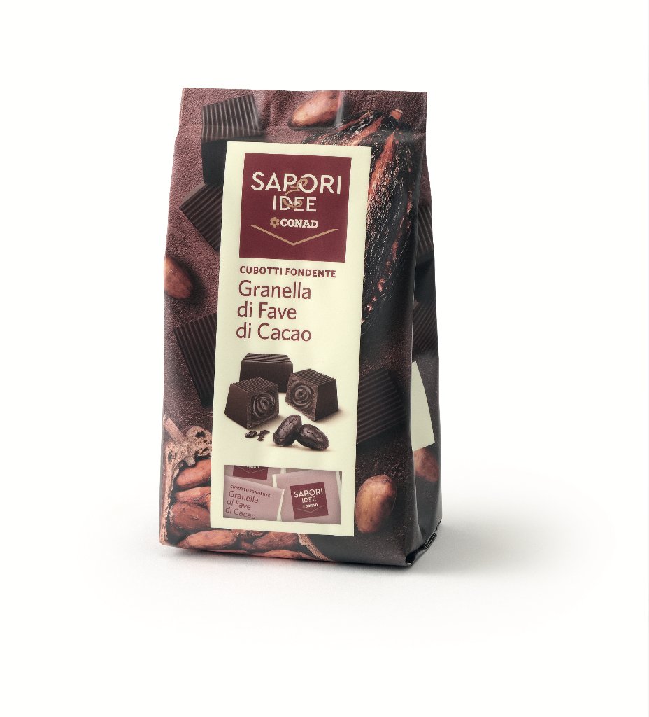 Cubotti di cioccolato fondente con granella di fave di cacao Sapori&Idee Conad